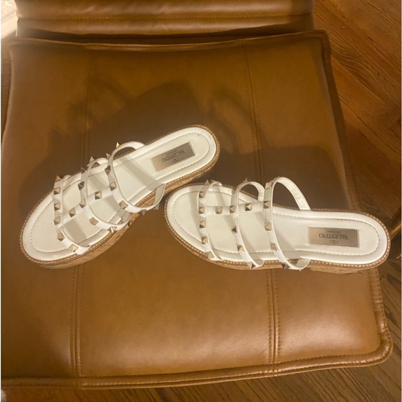 Valentino Rockstud white Cork Platform Mule Shoes Sandal Women's 37 - Picture 1 of 6